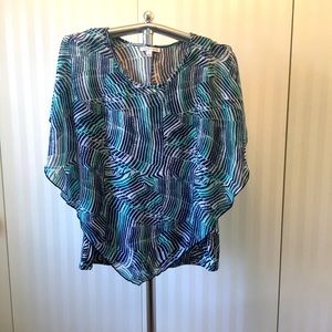 Notations green navy white comfy stretchy tank with flowing over-blouse Size L